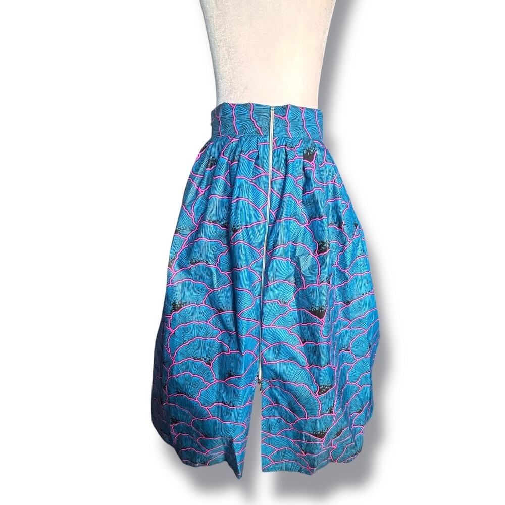 Melmikay’s Blue Pink African Ankara Floral Print Flowing Midi Skirt High Waist - Picture 4 of 9